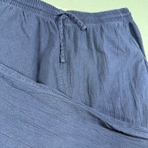 OFY Mens Navy Blue Tencel Cotton Drawstring Elastic Waist Casual Pants Large